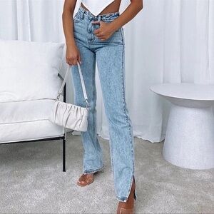 NWT white fox Be Cool straight leg denim jeans washed blue XS Closet Staple Chic